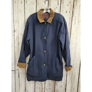 LM Men's Medium Boundary Waters Coat Navy Blue & Corduroy Trim Light Jacket EUC